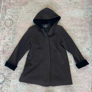 London Fog 100% Wool Hooded Coat with Velvet Trim Women's PS